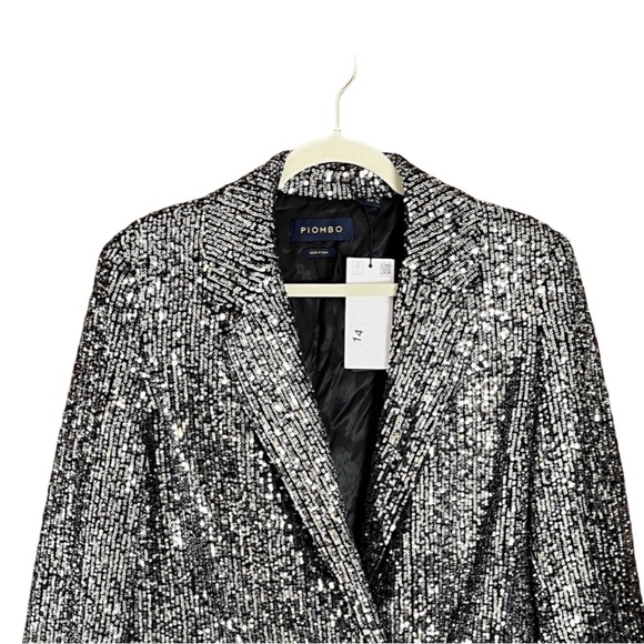 Piombo Women’s Single-Breasted Open-Front Silver Sequin Blazer XL Glam Party NWT - Picture 12 of 16